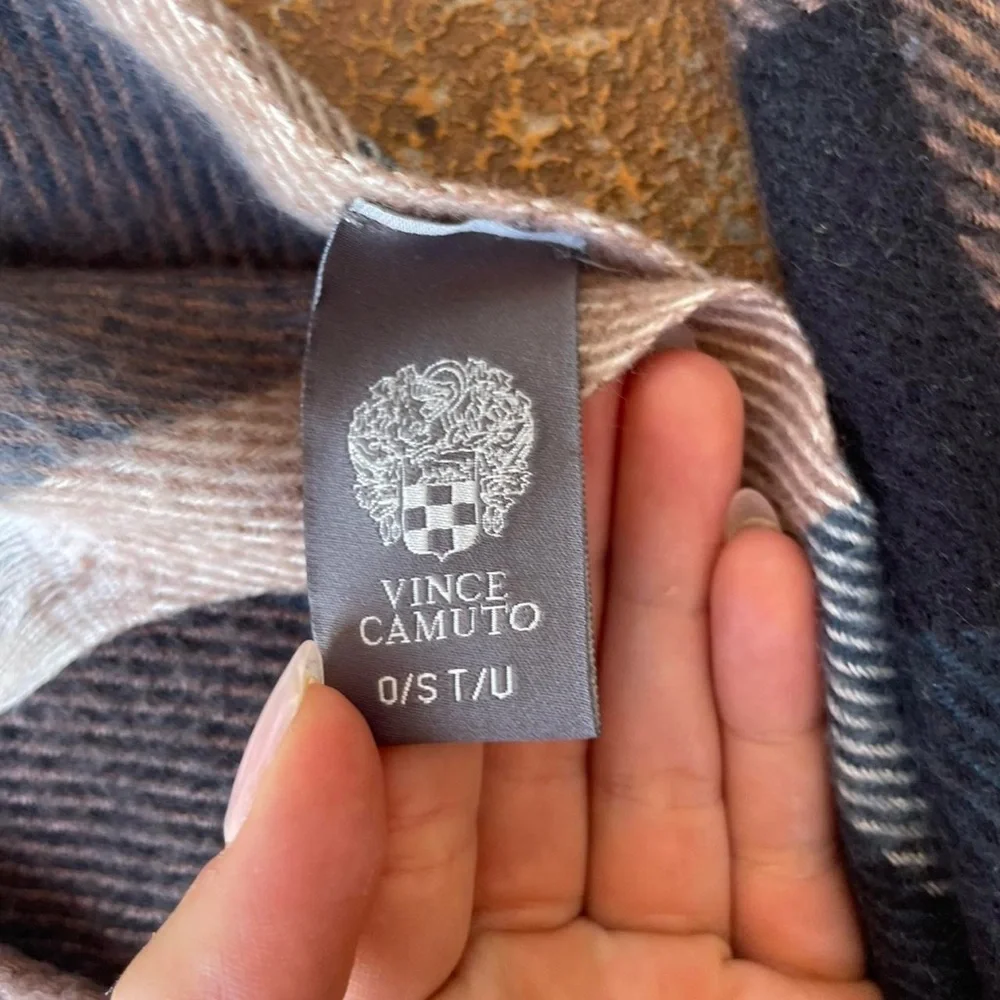 Soft and warm Vince Camuto plaid scarf in blue and brown